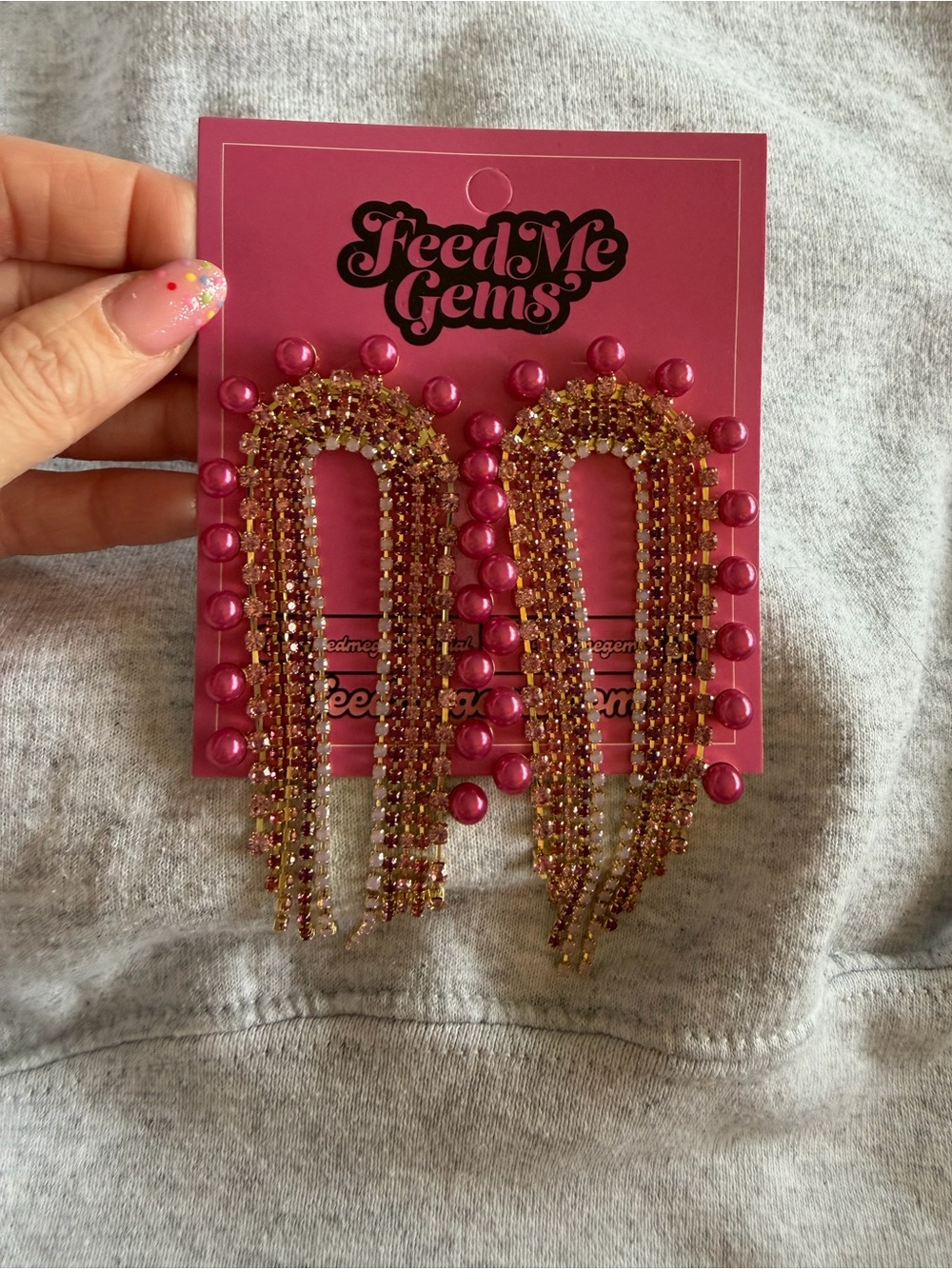 Feed me gems pearl rainbow statement earrings